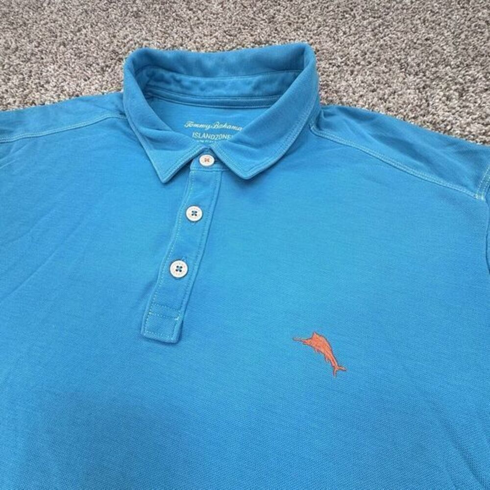 Tommy Bahama Polo Shirt Mens Large Blue Short Sleeve Casual‎ Adult Marlin 37.5